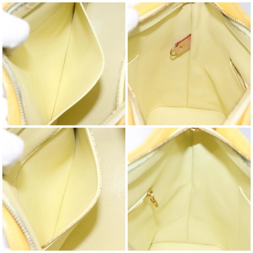 LOUIS VUITTON Monogram Vernis Houston Hand Bag Lime Yellow LV Auth - Picture 16 of 16